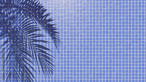 palm leaf shadow, blue mosaic tile, palm leaf shadow background, mosaic tile background, simple 3d, simple 3d background 2