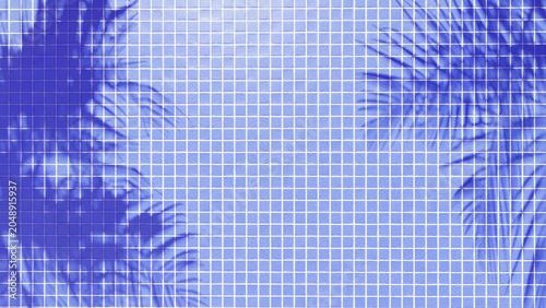 palm leaf shadow, blue mosaic tile, palm leaf shadow background, mosaic tile background, simple 3d, simple 3d background