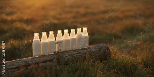 Milk glass bottles neatly s...