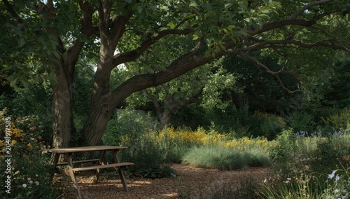 Relaxing garden landscape w...