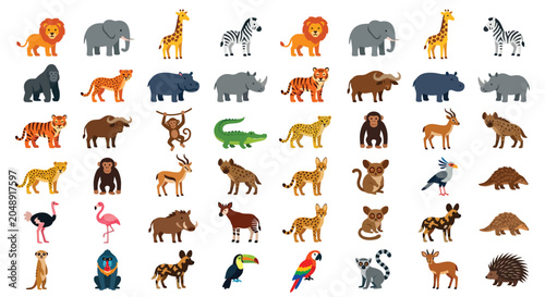 Photography African animal vector illustrations collection flat style wildlife depictions