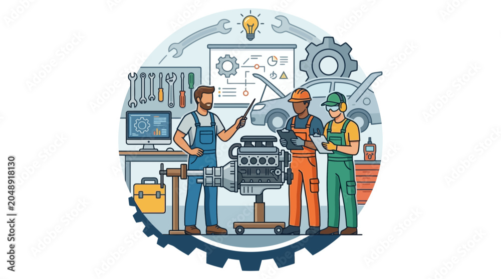 Obraz premium Automotive Mechanics Training: Car Engine Repair and Diagnostics
