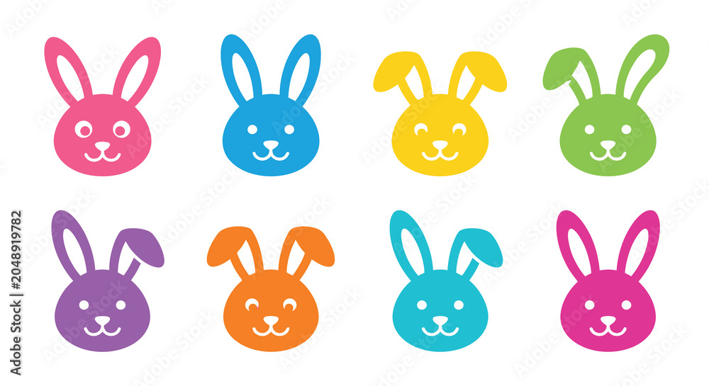 Fototapeta premium Colorful bunny rabbit illustrations a repeating pattern on a white background