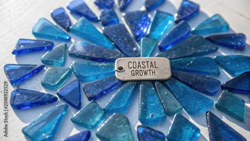 Colorful Sea Glass Mosaic with Coastal Growth Tag Decoration