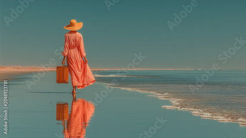 Tropical summer relax pastel background woman enjoying a beach