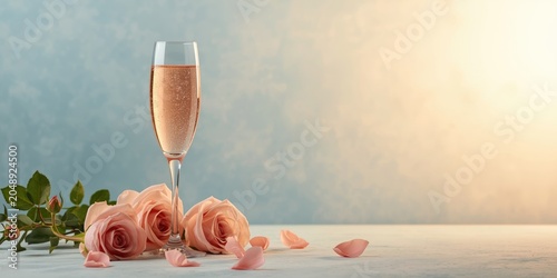Sparkling rose wine in glas...