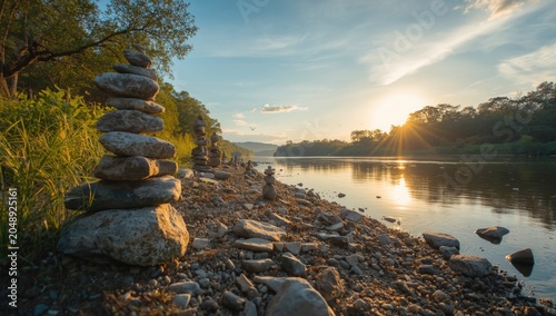Peaceful riverbank featurin...