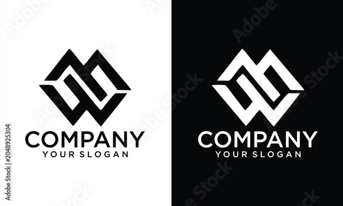 Abstract Geometric Monogram Logo Design Template in Black and White
