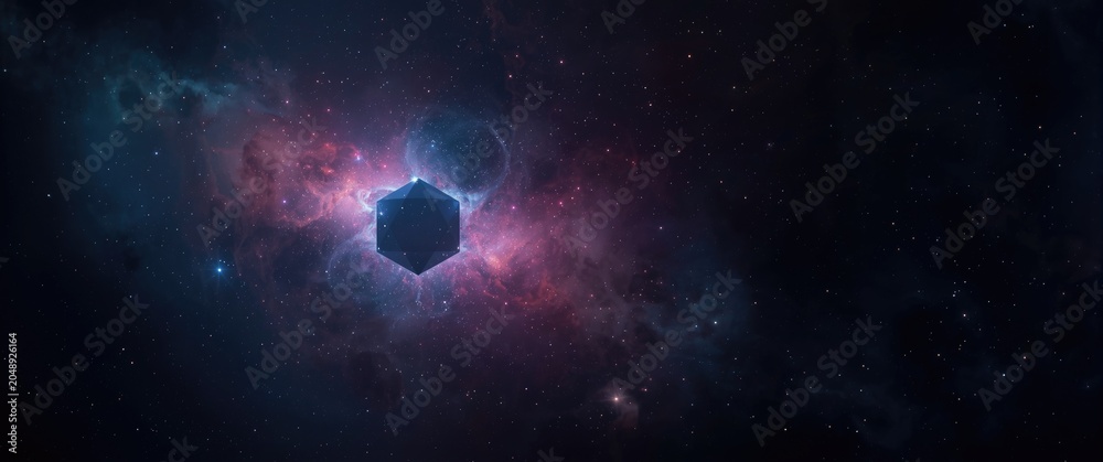 Obraz premium Sci fi style digital art depicting a pentagon particle nebula against a cosmic deep space background