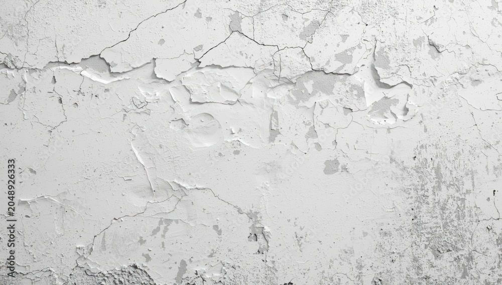 Fototapeta premium Weathered surface white wall featuring distressed cracks for architecture