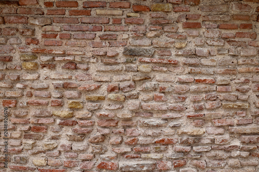 Naklejka premium Old red brick wall, mur ściana z czerwonej cegły