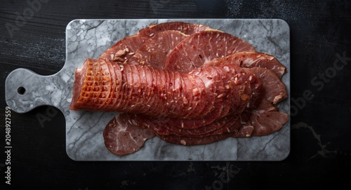 Spiced sliced pastrami on m...