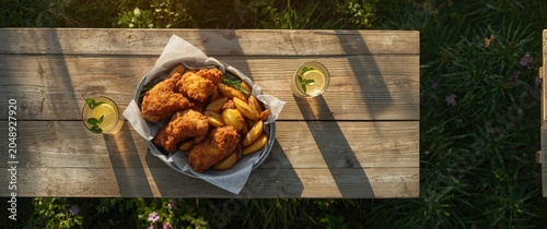 Outdoor dinner scene with f...