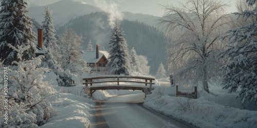 Snowy winter setting with f...