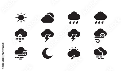 Cuadro en lienzo Black silhouette weather icons collection for web and mobile interface design application