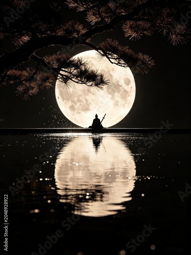 Person in boat under full moon