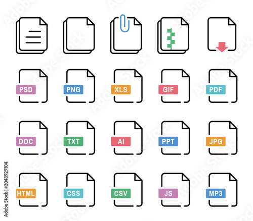 Modern File Format Icons Collection with Document Types and Extensions