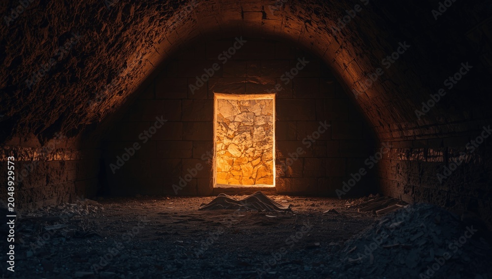Fototapeta premium Uplifting resurrection scene with Easter empty tomb backdrop