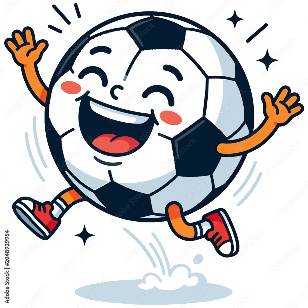 Naklejka premium Smiling Cartoon Soccer Ball Character Jumping.