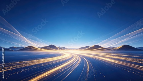 Abstract landscape with glowing light trails