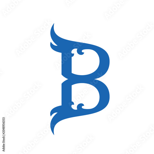 Ornate Blue Letter B Monogram Logo With Decorative Flourish on White Background for Branding
