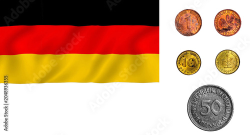 Germany flag and coins isolated on white background