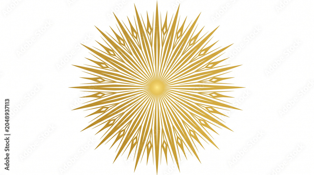 Fototapeta premium Golden sunburst, abstract yellow logo, radiant emblem, decorative icon
