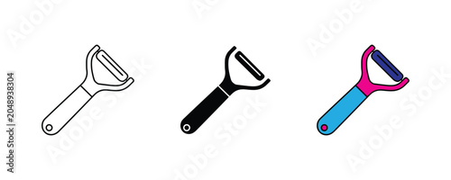 Tableau sur toile Manual vegetable peeler and kitchen potato skin scraper icon set