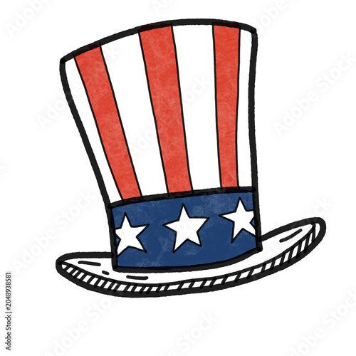 Patriotic Uncle Sam hat with red and white stripes and blue band  