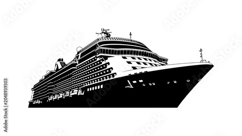 Cruise ship, ocean liner, black and white, vector illustration, travel, transportation, nautical