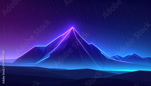 Glowing Mountain Peak in Dark Landscape.