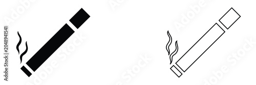 Foto Smoking Cigarette Icon Set – Lit Cigarette Symbol in Solid and Outline Style, Tobacco Product Vector Illustration, Editable Black and White Sign Collection