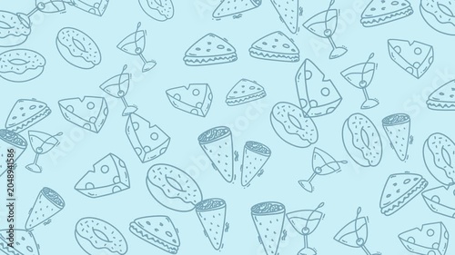 Food Tasting Seamless Pattern Background With Light Blue Food Icons And Doodles For Overlays And Presentations
