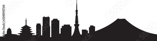 Welcome to Japan Skyline with Black Buildings. Vector Illustration. Tourism Concept. Vector Black silhouettes illustration