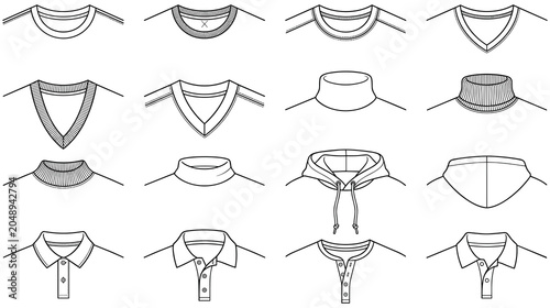 Foto Collection of various shirt necklines and collars style.