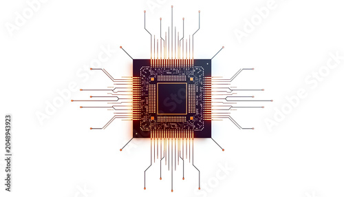 Glowing CPU Processor Chip on White Circuit Board, Advanced Computer Hardware Technology Concept