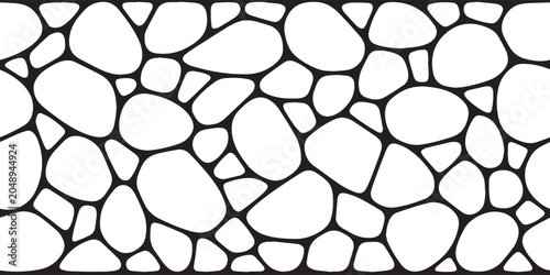 Abstract organic vector pattern with pebble-like cellular mosaic shapes, black and white geometric design with seamless flow, ideal for backgrounds and wall art