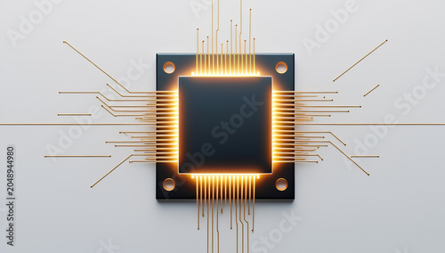 Glowing CPU Processor Chip on White Circuit Board, Advanced Computer Hardware Technology Concept