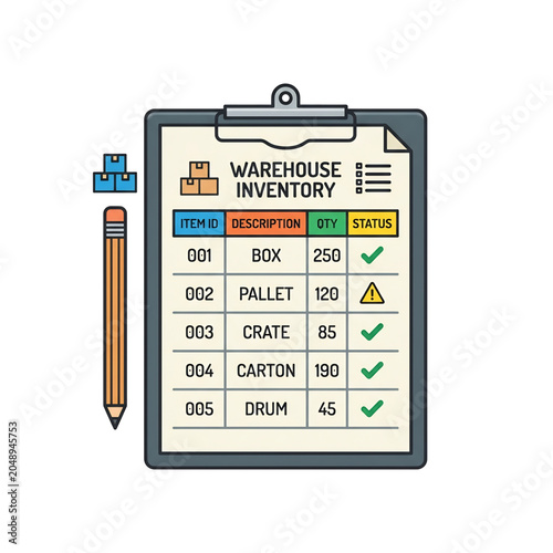 Warehouse inventory report with stock counts and item tracking.