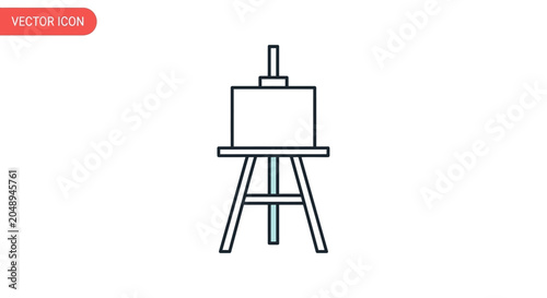 Artist Easel Icon with Blank Canvas on White Background, Simple Line Art