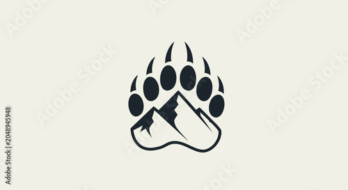 Tableau sur toile Bear Paw Print on Mountain Peak Logo Icon
