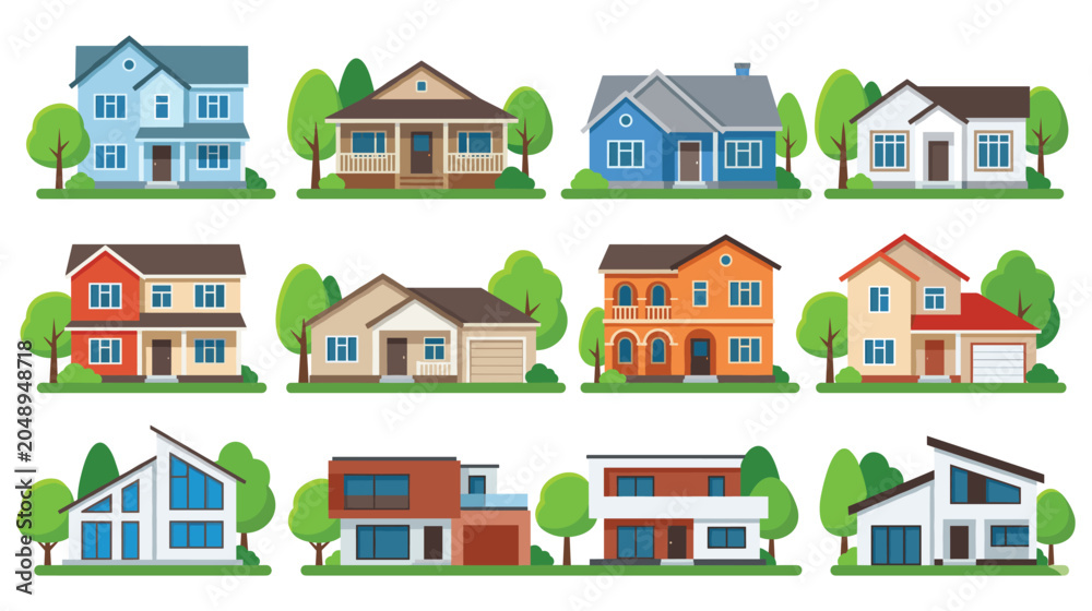 Fototapeta premium Collection of diverse residential house styles.