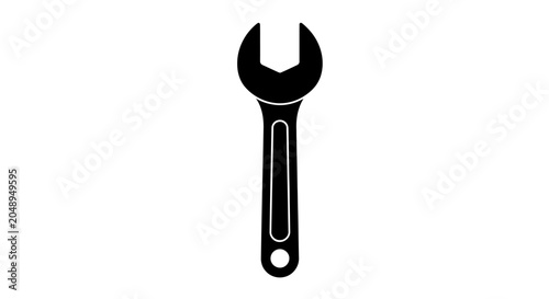 Photos Black silhouette of an adjustable wrench tool on white background