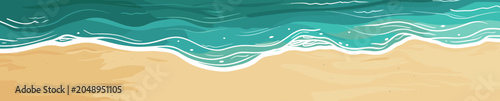 Vászonkép Clean tropical beach banner featuring turquoise ocean waves, white sea foam and a sandy shoreline