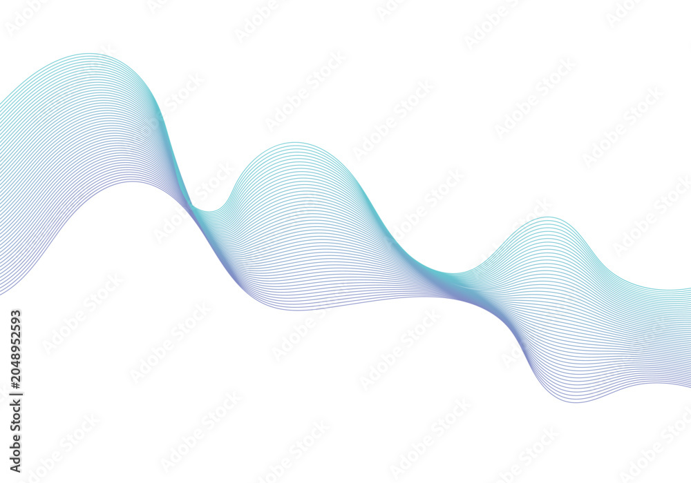 Fototapeta premium Abstract linear wave with turquoise and purple gradient isolated on white background. Eps 10