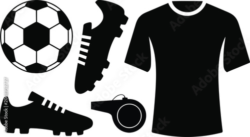 Photos Collection of soccer equipment icons featuring a football cleats shirt and refer
