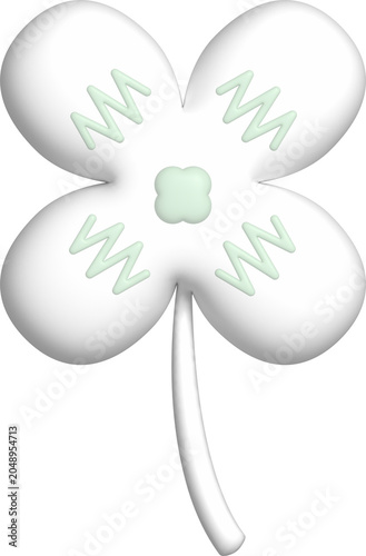입체-3D-식물-클로버-네잎 클로버-토끼풀-행운-흰색