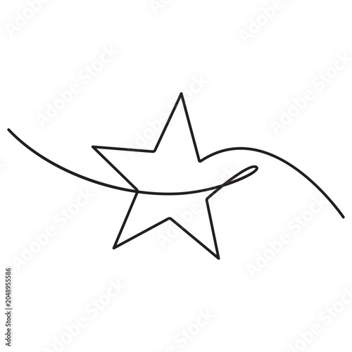 Minimalist illustration of a star created using a single continuous line drawing style. One line art star vector illustration One line Drawing or illustration of a star.