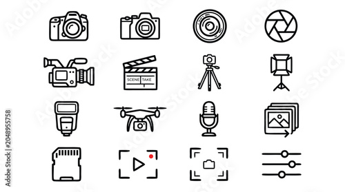 Photography video production icon set