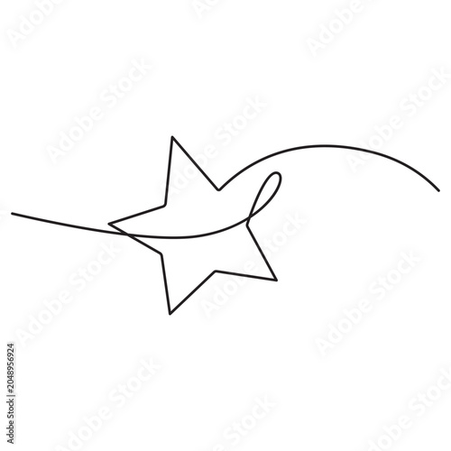 Minimalist illustration of a star created using a single continuous line drawing style. One line art star vector illustration One line Drawing or illustration of a star.